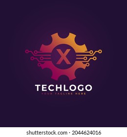 Technology Initial Letter X Gear Logo Design Template Element.