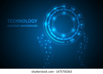 technology innovation and development abstract background. two digital hands touch technological abstraction background. light vector illustration.
