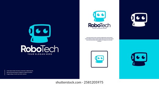 technology innovation, with an elegant and friendly robot head, digital education, vector template illustration.