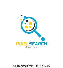 Technology innovation logo design emblem template. Modern search system information vector illustration on white background