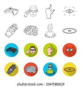 Technology, innovation, man, complemented .Virtual reality set collection icons in outline,flet style vector symbol stock illustration web.