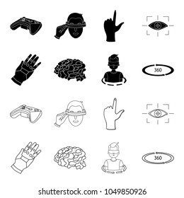 Technology, innovation, man, complemented .Virtual reality set collection icons in black,outline style vector symbol stock illustration web.