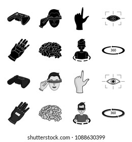 Technology, innovation, man, complemented .Virtual reality set collection icons in black,monochrome style vector symbol stock illustration web.