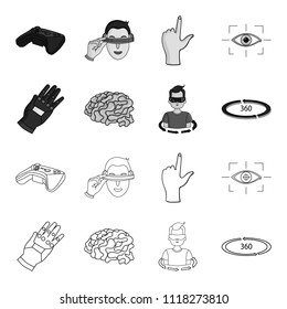 Technology, innovation, man, complemented .Virtual reality set collection icons in outline,monochrome style vector symbol stock illustration web.