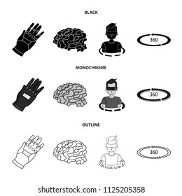 Technology, innovation, man, complemented .Virtual reality set collection icons in black,monochrome,outline style vector symbol stock illustration web.