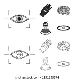 Technology, innovation, man, complemented .Virtual reality set collection icons in outline,monochrome style vector symbol stock illustration web.