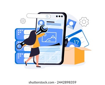 Technology and Innovation night or dark mode set. Digital era services and computing advances. Cloud storage, cybersecurity, AI, IoT, and blockchain integration. Flat vector illustration.