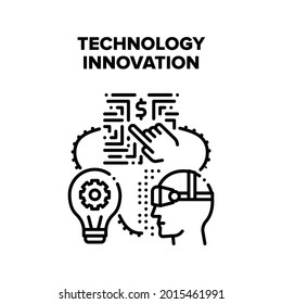 Concepto de icono del vector de innovación tecnológica. Realidad Virtual Vr Glasses E Innovación En Tecnología Digital Para Ganar Dinero En Línea. Idea Para Multimedia Business Black Illustration