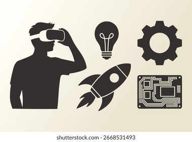 Technology and Innovation Vector Silhouette Icon Set