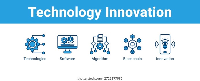 Tecnología Innovación Web Anuncio icono concepto de Ilustración vectorial, con icono de Tecnologías, Software, Algoritmo.