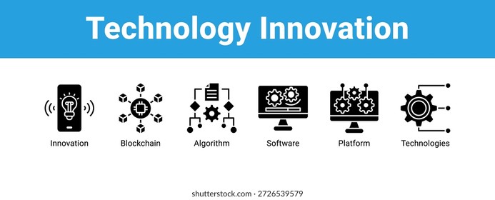Tecnología Innovación Web Anuncio icono concepto de Ilustración vectorial, con icono de Innovación, Blockchain, Algoritmo, Software.