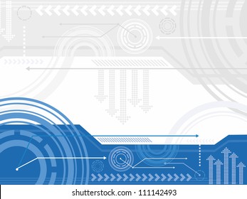 Technology inspired vector background in blue, white and gray.