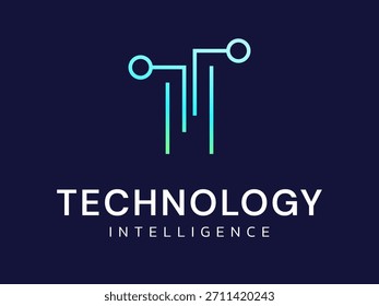 Technology intelligence with Letter T word meaning Tech circuit board lines movement Analysis logo vector design concept. Advanced technology logotype symbol for ui, advanced technology, automation.