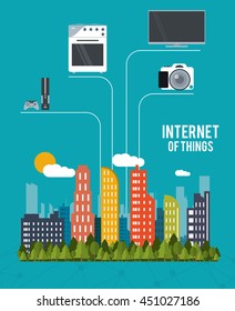 Technology and Internet concept represented by smart city and  icon set. Colorful and flat illustration.