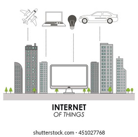 Technology and Internet concept represented by smart city and  icon set. Isolated and flat illustration.