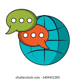 technology internet globe icon with speech bubbles cartoon vector illustration graphic design