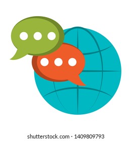 technology internet globe icon with speech bubbles cartoon vector illustration graphic design