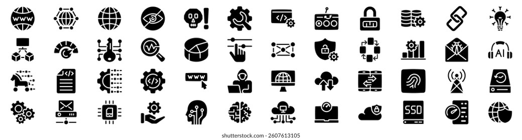 Technology and Internet Icon set. Silhouette style.