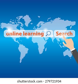Technology, internet and networking concept. Businessman pressing button online learning on virtual screen. vector