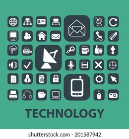 tecnología, internet, teléfono, correo, iconos de comunicación, juegos de señales, vector