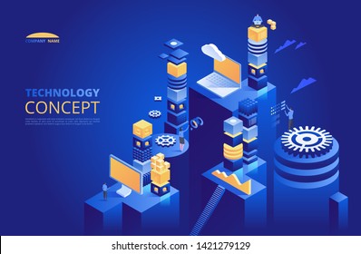 Concepto isométrico de Tecnología. Criptomoneda y blockchain. Abstractas Ilustración vectorial de alta tecnología del futuro