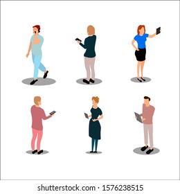 Technology isometric icons set, smartphones and other gadgets isolated vector illustration.