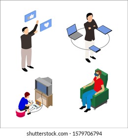 Technology isometric icons set, smartphones and other gadgets isolated vector illustration.