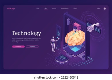 technology isometric landing page ai robot brain Ai Vector Technology landing page