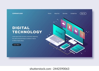 Technology isometric landing page template vector design in eps 10