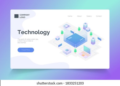 Technology isometric. landing page vector template
