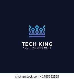 technology king crown vector logo design