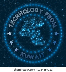 Technology From Kuwait. Futuristic geometric badge of the country. Technological concept. Round Kuwait logo. Vector illustration.