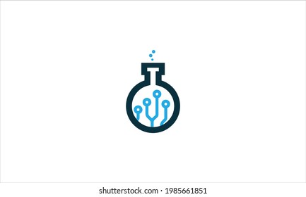 Technology IT Lab flask with circut Icon Logo Design Element vector illustration symbol