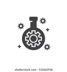 Technology lab flask with gear icon vector, filled flat sign, solid pictogram isolated on white, logo illustration