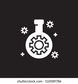 Technology lab flask with gear icon vector, filled flat sign, solid pictogram isolated on black, logo illustration