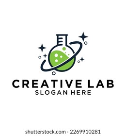 technology lab logo illustration, lab company creative orbit