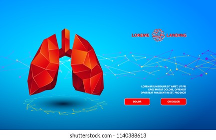 Vorlage für die Technologielandung. Polygonaler Banner mit roter Low-Poly-Lunge auf blauem Hintergrund.