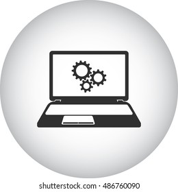 Technology laptop and gears school subject sign simple icon on background