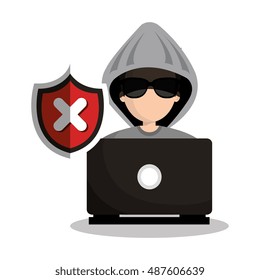 technology laptop hacker warning design graphic