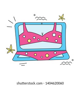 Technology. A laptop. Happy summer, funny doodle.Social media concept. 