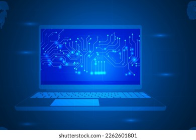 technology laptop illustration communication data security. digital hi-tech futuristic circuit technology abstract.