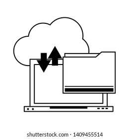 technology laptop software tools cartoon vector illustration graphic design in black and white