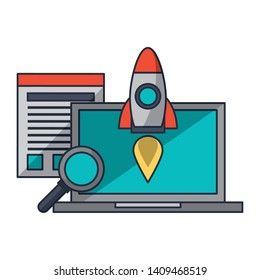technology laptop software tools cartoon vector illustration graphic design