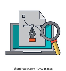 technology laptop software tools cartoon vector illustration graphic design