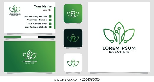 technology leaf design logo and branding card