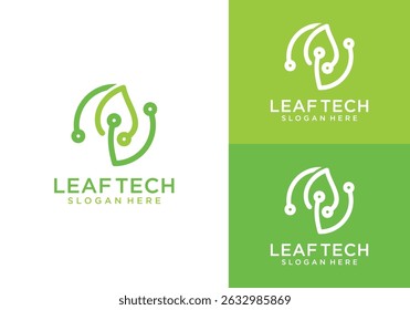 technology leaf logo design, green leaf technology logo vector. modern technology leaf logo	
