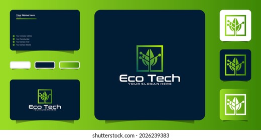 technology leaf nature inspirational logo design and business card