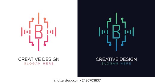 Technology Letter B Logo Design Gradient Color