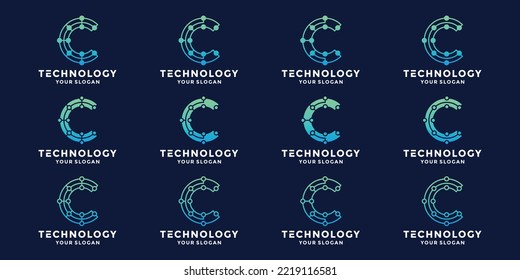 technology letter C logo design connection
