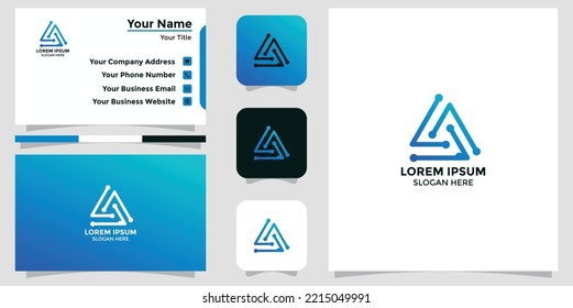 technology letter A design logo and branding card